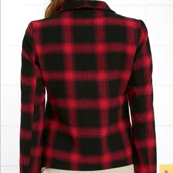 BB Dakota Lilymay Jacket Size XS Red Black Plaid Asymmetric Zip Wool Blend Boho - Picture 6 of 16